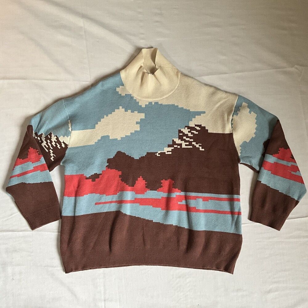 Compañía Fantástica Womans Sweater Mountain Print Jacquard Knit Medium